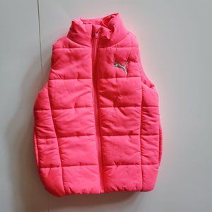 Puma Puffy Vest Bright Pink Embroidered Logo Girls Size 3 XXS